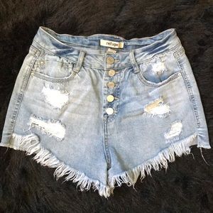 High-Rise Distressed Denim Shorts